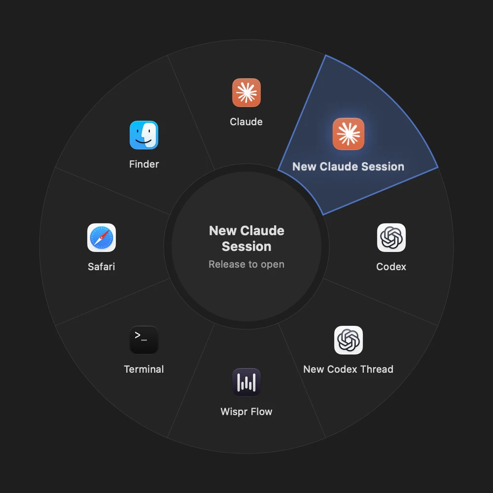 The command wheel with New Claude Session highlighted