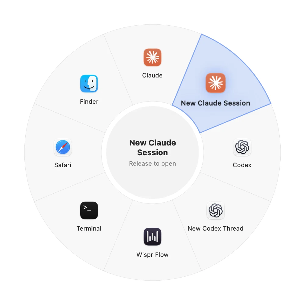 The command wheel with New Claude Session highlighted